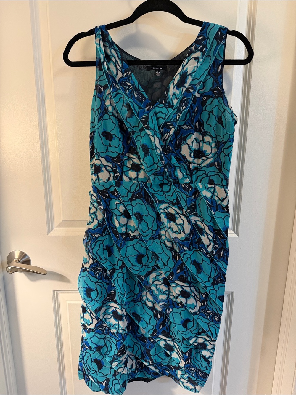 Rafaella Turquoise and Navy Floral Wrap-Style Midi Dress
